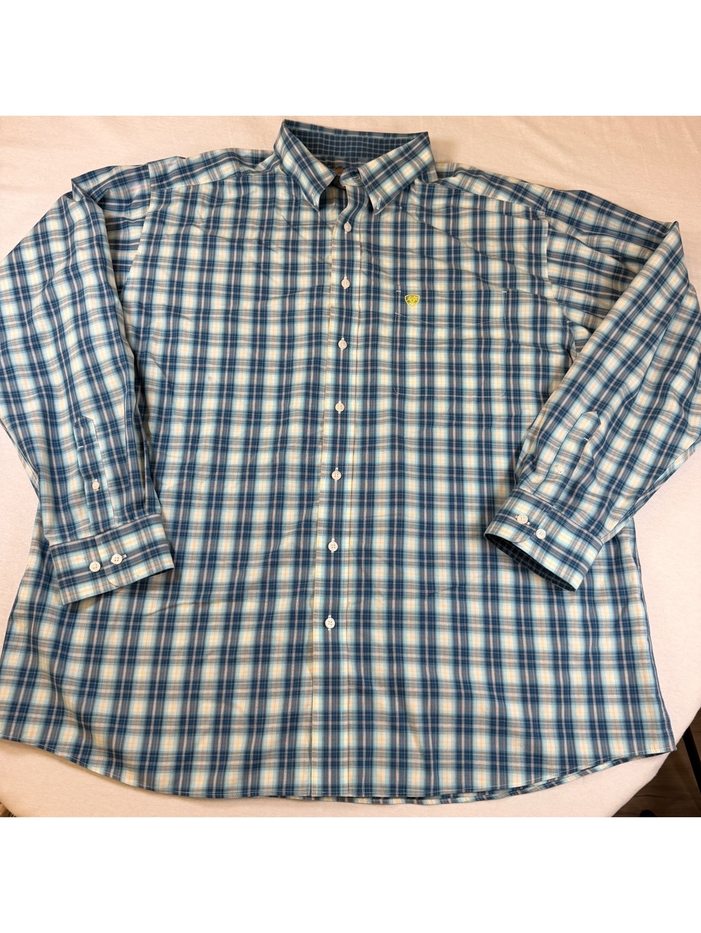 Ariat Long Sleeve Plaid Western Work Shirt Wrinkle Free XXL
